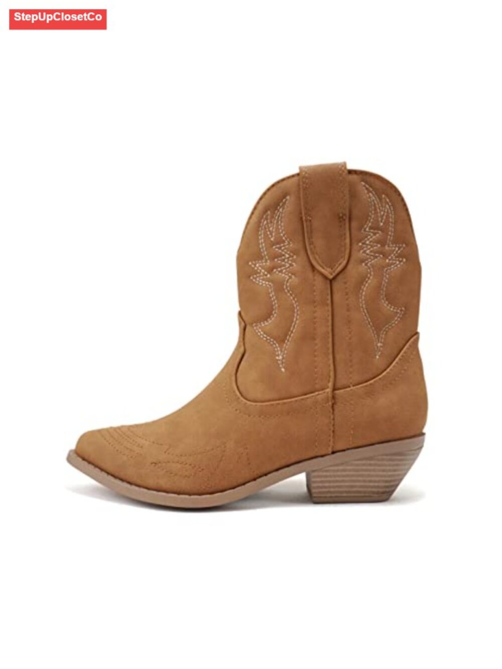 Synthetic Cowgirl Western Ankle Booties Pointed Toe Pull On Short Boots